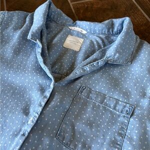 Harper Heritage Chambray Heart Short Sleeve Button Down Top Women’s S
